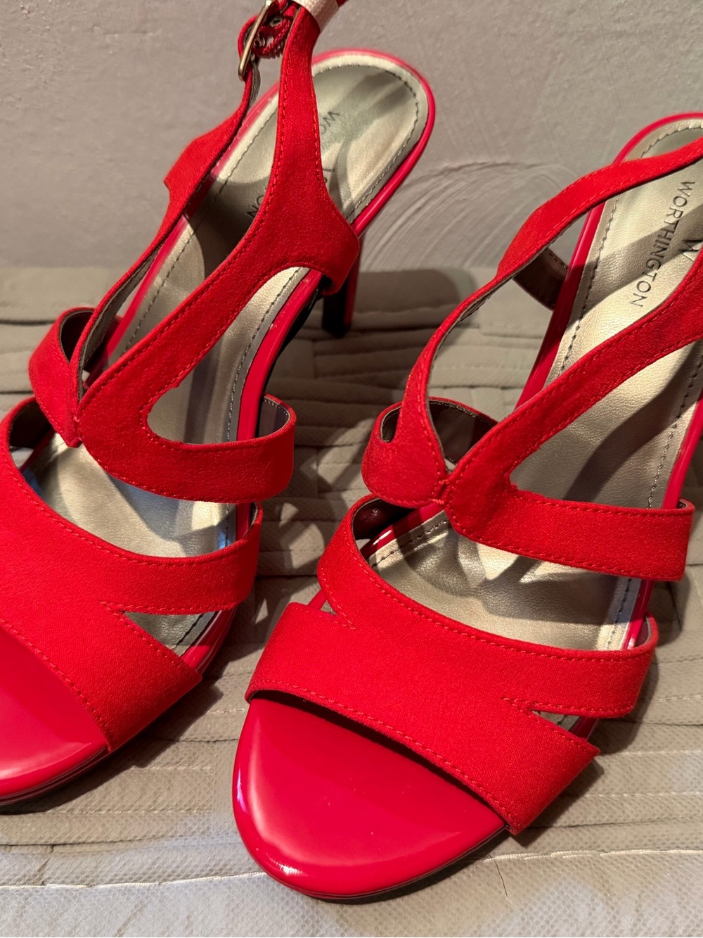 Worthington Bright Red Strappy Open-Toe Slingback Heels